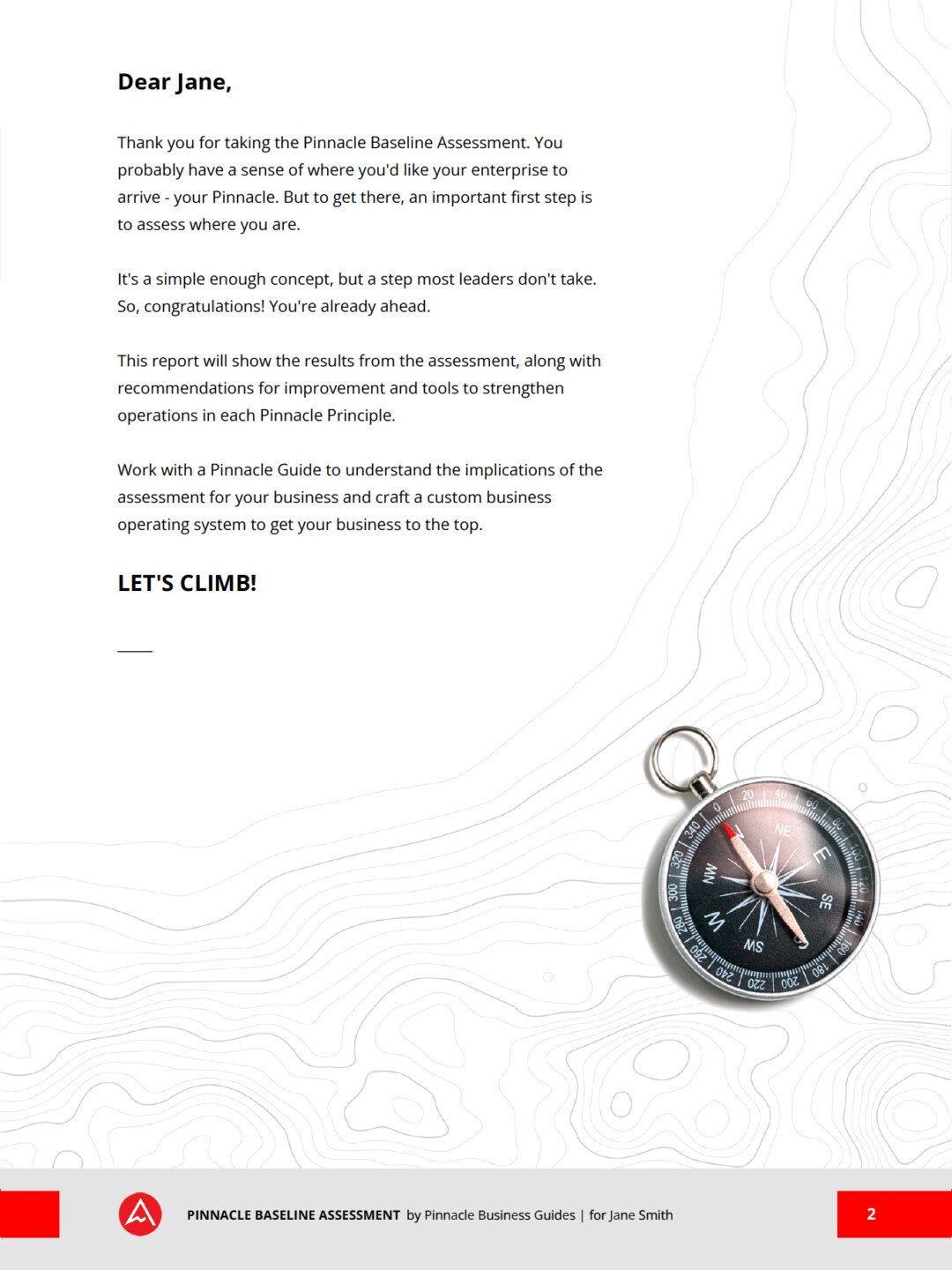 Pinnacle Business Guides Tools - Baseline Assessment - sample page