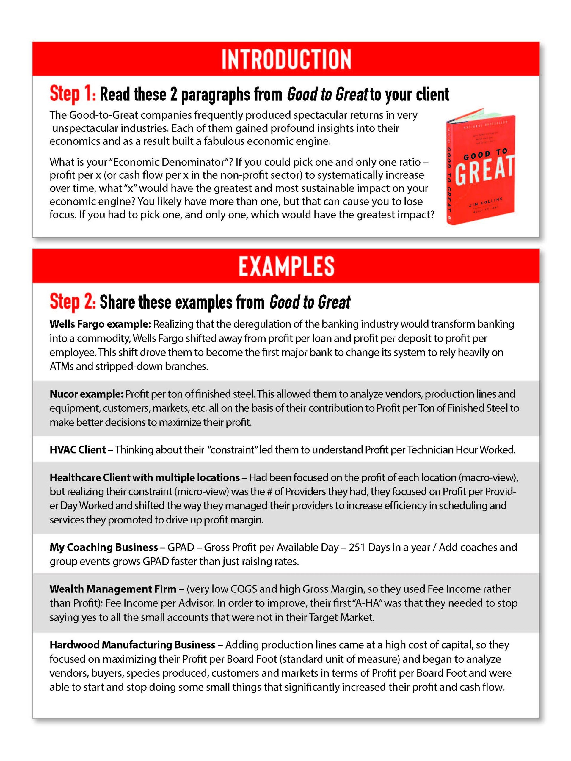 Pinnacle Business Guide Tools - Profit per X - sample page