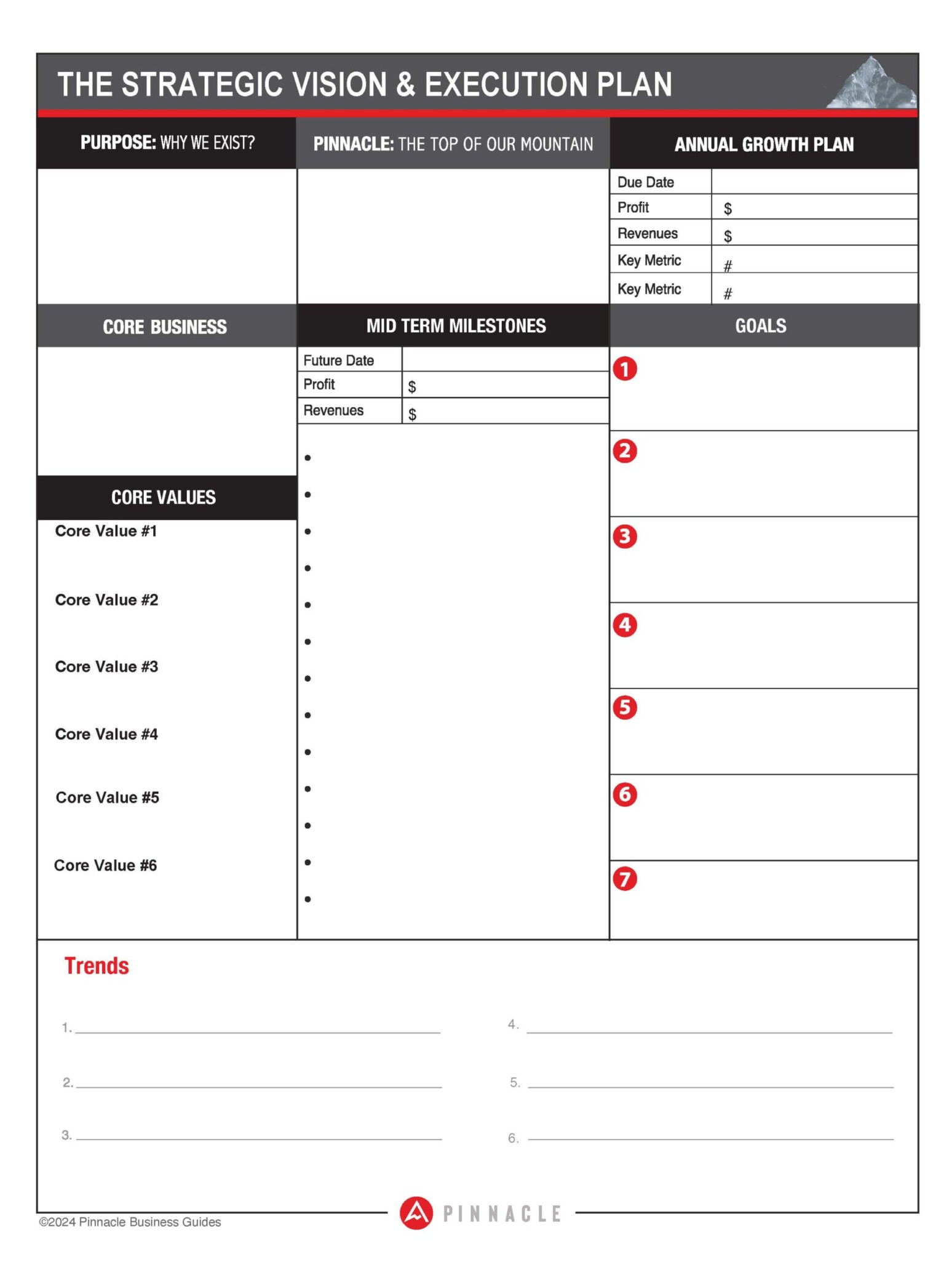 Pinnacle Business Guide Tools - Strategic Vision & Execution Plan - sample page