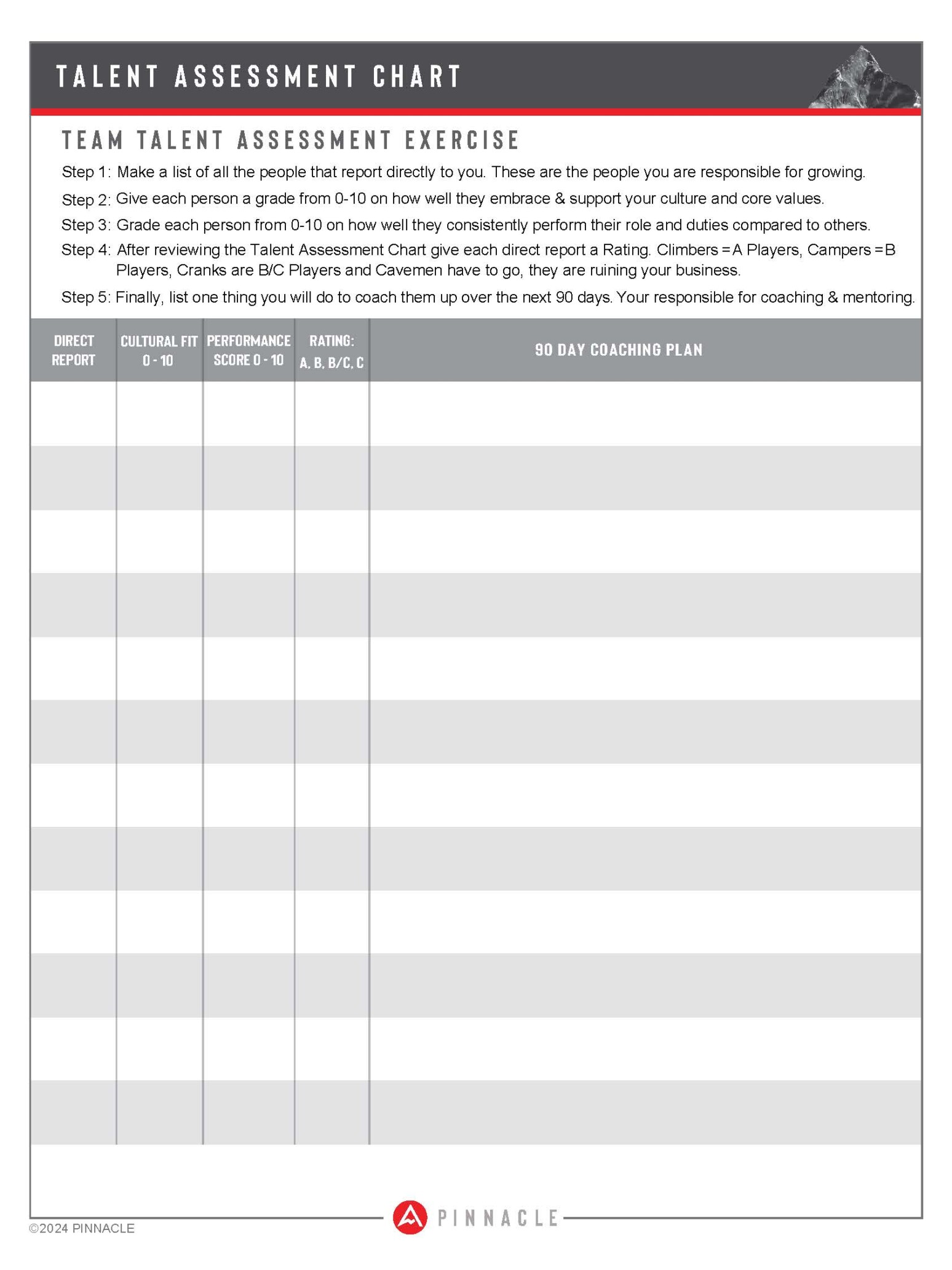 Pinnacle Business Guide Tools - Talent Assessment - sample page